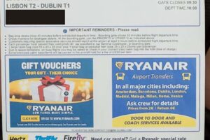 Tarjeta de embarque de Ryanair impresa desde su web.